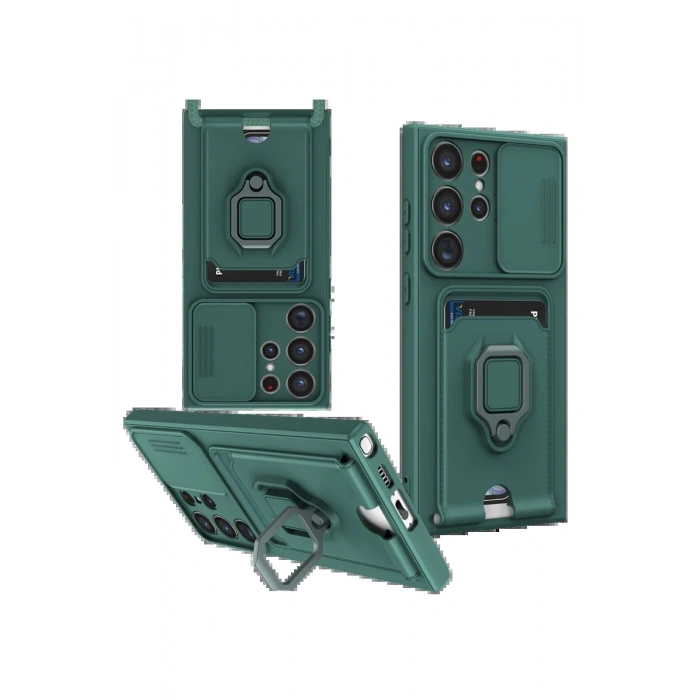 Newface Samsung Galaxy S25 Ultra Kılıf Zuma Kartvizitli Yüzüklü Silikon - Yeşil