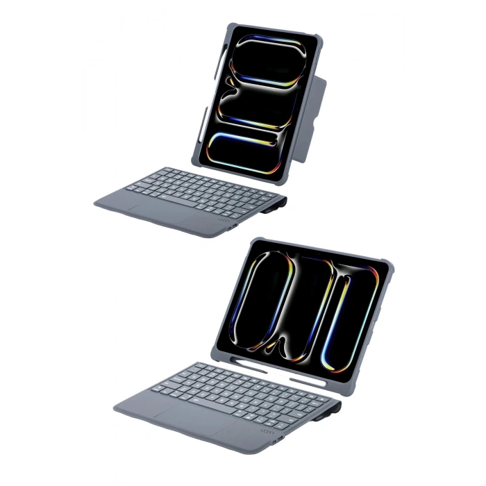 Newface T5510D iPad Pro 13 (2024) Kılıf Palermo Ledli Klavyeli Standlı Tablet Kılıfı - Siyah