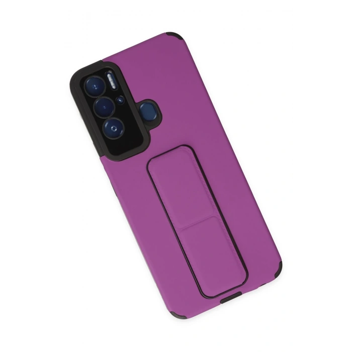 Newface Tecno Pova Neo Kılıf Mega Standlı Silikon - Mor