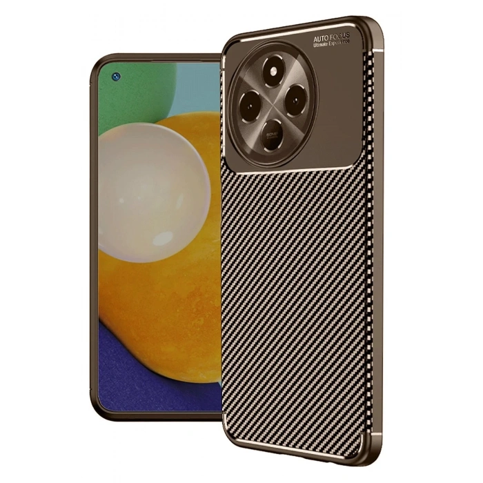 Newface Tecno Spark 30 Pro Kılıf Auto Focus Karbon Kapak - Kahverengi