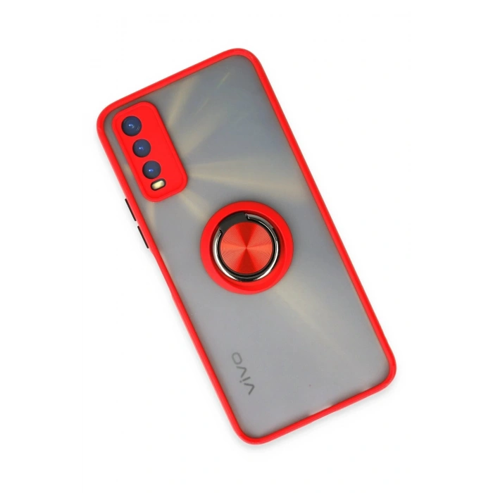 Newface Vivo Y11S Kılıf Montreal Yüzüklü Silikon Kapak - Kırmızı