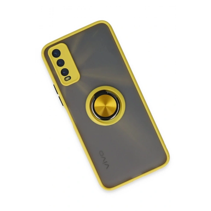 Newface Vivo Y11S Kılıf Montreal Yüzüklü Silikon Kapak - Sarı