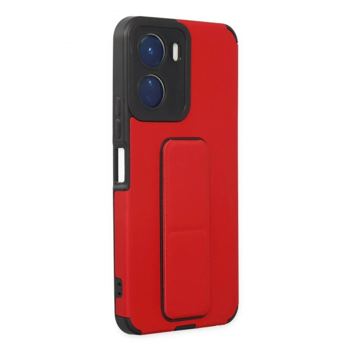 Newface Vivo Y16 Kılıf Mega Standlı Silikon - Kırmızı
