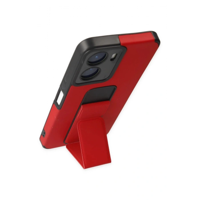 Newface Vivo Y16 Kılıf Mega Standlı Silikon - Kırmızı