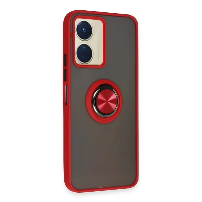Newface Vivo Y16 Kılıf Montreal Yüzüklü Silikon Kapak - Kırmızı