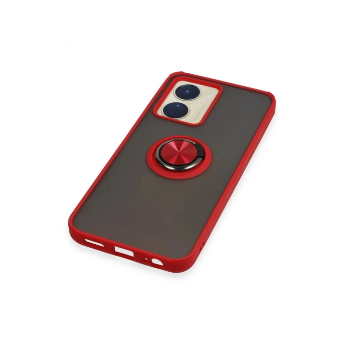 Newface Vivo Y16 Kılıf Montreal Yüzüklü Silikon Kapak - Kırmızı
