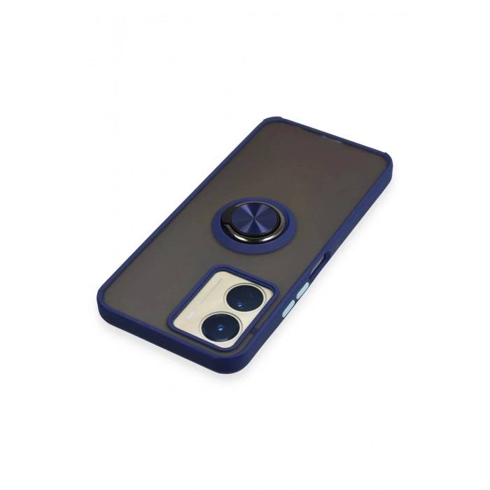 Newface Vivo Y16 Kılıf Montreal Yüzüklü Silikon Kapak - Lacivert