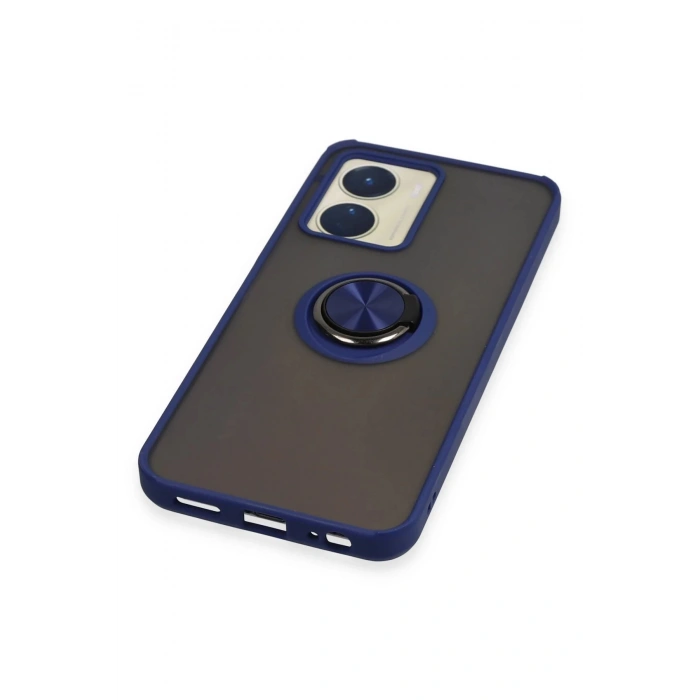 Newface Vivo Y16 Kılıf Montreal Yüzüklü Silikon Kapak - Lacivert