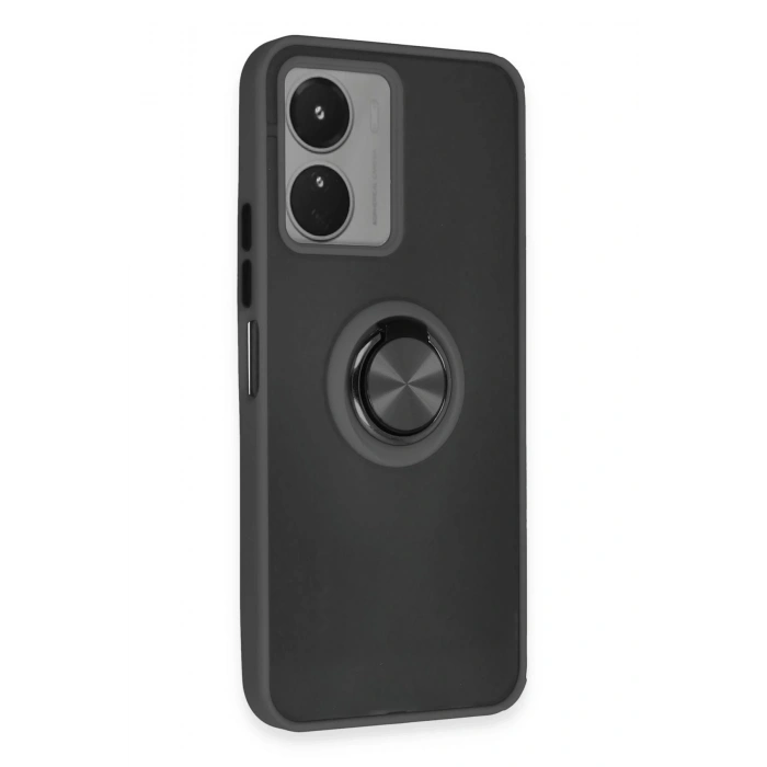 Newface Vivo Y16 Kılıf Montreal Yüzüklü Silikon Kapak - Siyah