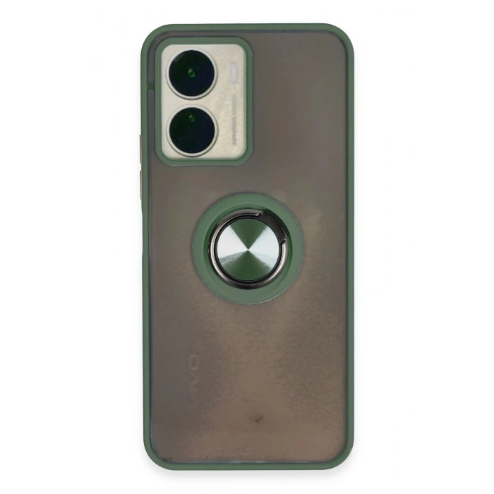 Newface Vivo Y16 Kılıf Montreal Yüzüklü Silikon Kapak - Yeşil