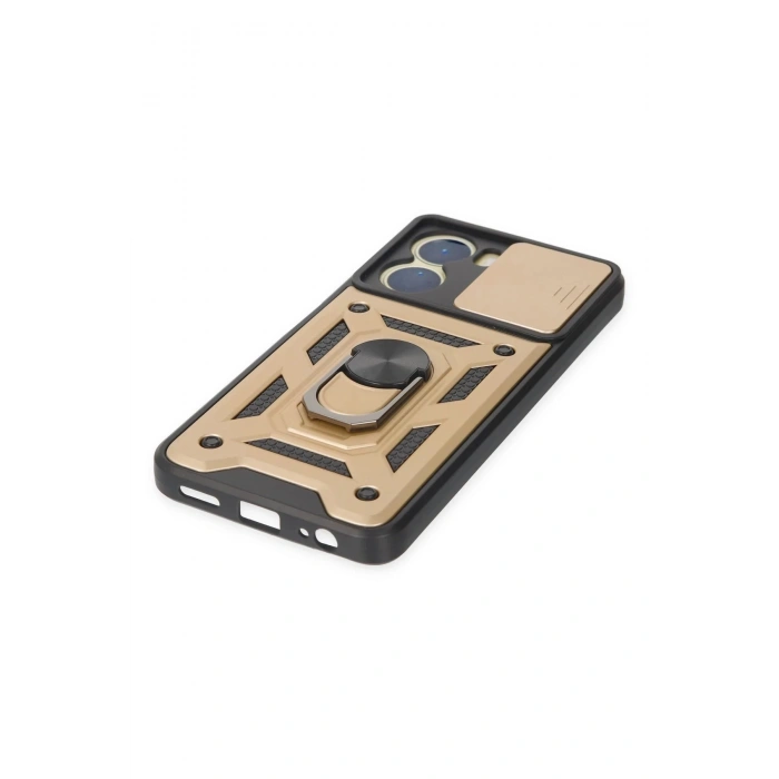 Newface Vivo Y16 Kılıf Pars Lens Yüzüklü Silikon - Gold