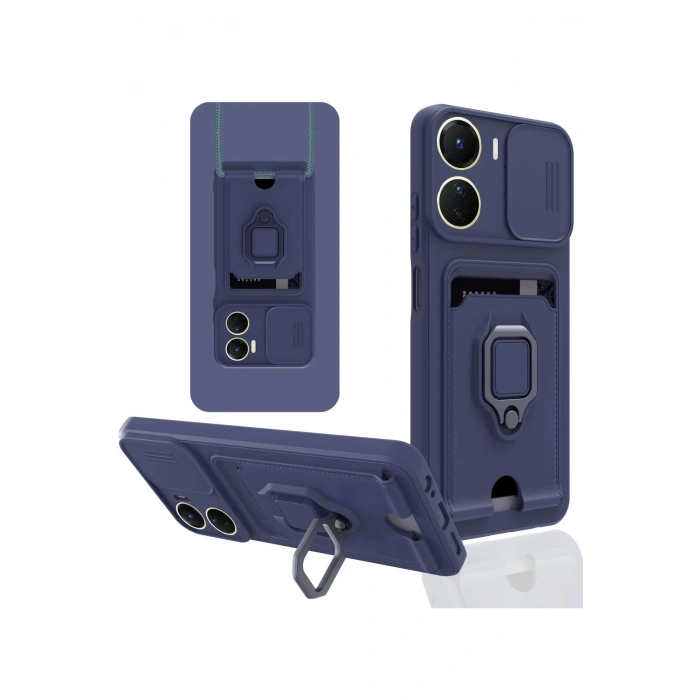 Newface Vivo Y16 Kılıf Zuma Kartvizitli Yüzüklü Silikon - Lacivert