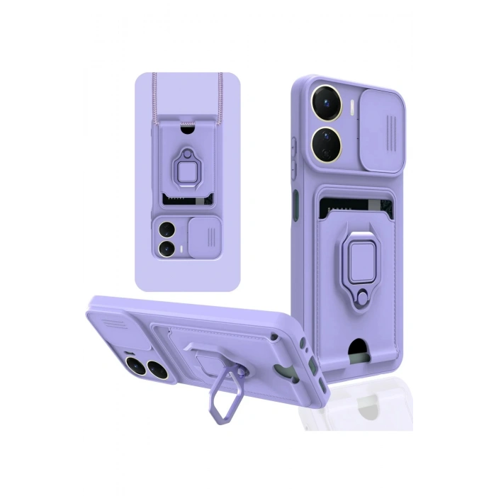 Newface Vivo Y16 Kılıf Zuma Kartvizitli Yüzüklü Silikon - Lila