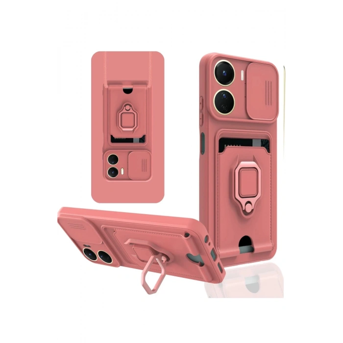 Newface Vivo Y16 Kılıf Zuma Kartvizitli Yüzüklü Silikon - Pembe