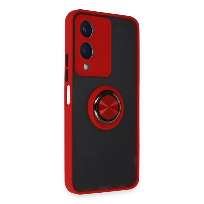 Newface Vivo Y17S Kılıf Montreal Yüzüklü Silikon Kapak - Kırmızı