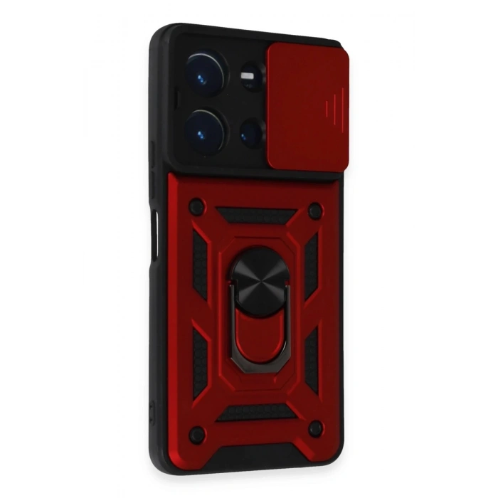 Newface Vivo Y36 Kılıf Pars Lens Yüzüklü Silikon - Kırmızı