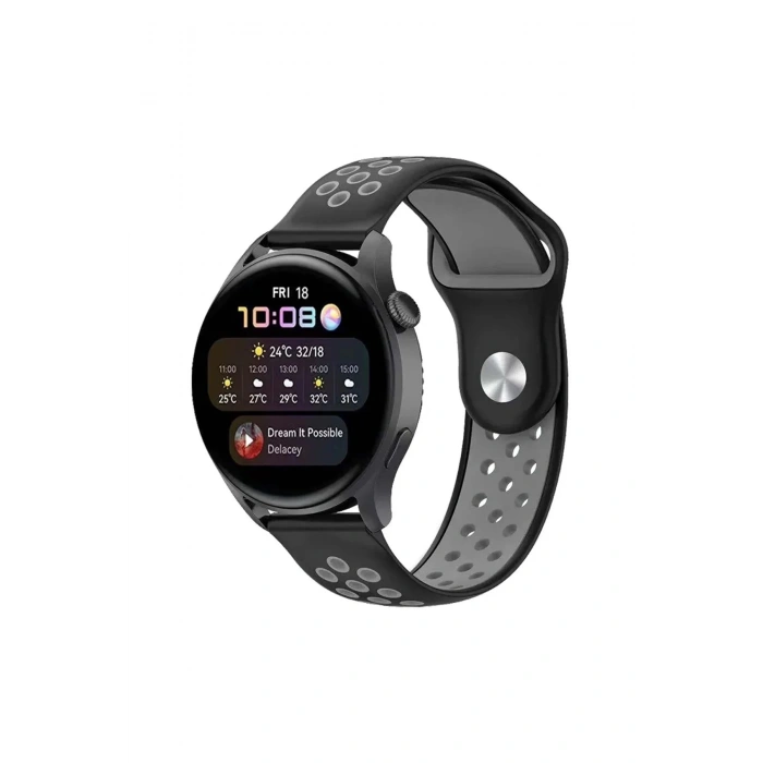 Newface Watch 22mm Spor Delikli Kordon - Siyah-Gri