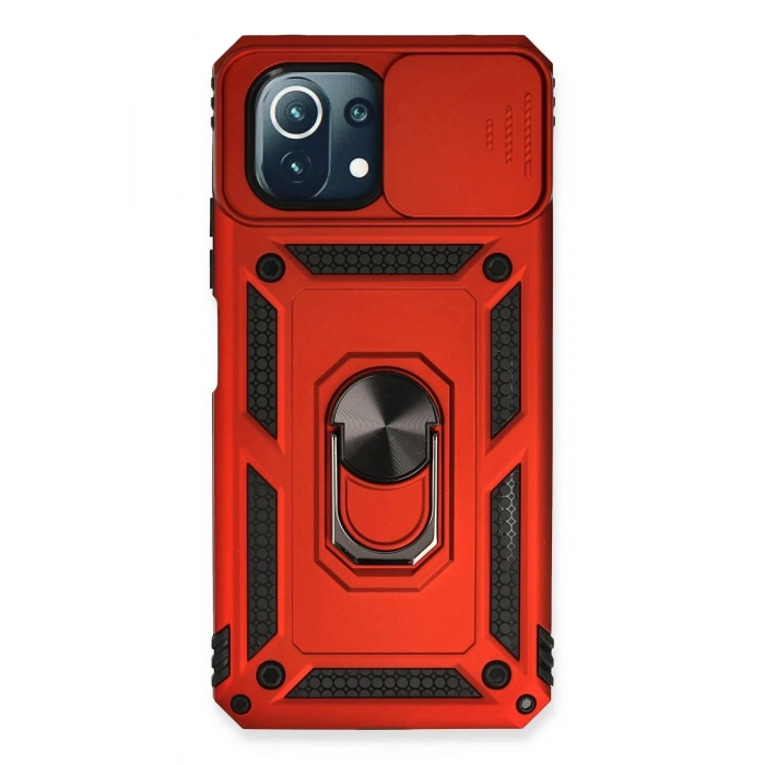 Newface Xiaomi Mİ 11 Lite Kılıf Pars Lens Yüzüklü Silikon - Kırmızı