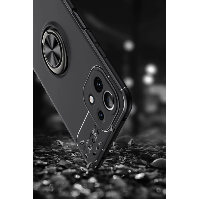 Newface Xiaomi Mİ 11 Lite Kılıf Range Yüzüklü Silikon - Siyah-Kırmızı