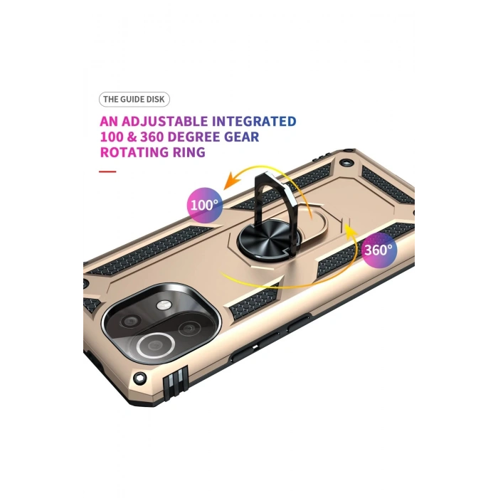 Newface Xiaomi Mİ 11 Lite Kılıf Sofya Yüzüklü Silikon Kapak - Gold