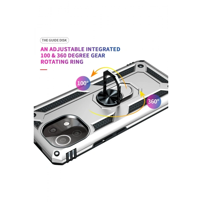 Newface Xiaomi Mİ 11 Lite Kılıf Sofya Yüzüklü Silikon Kapak - Gümüş