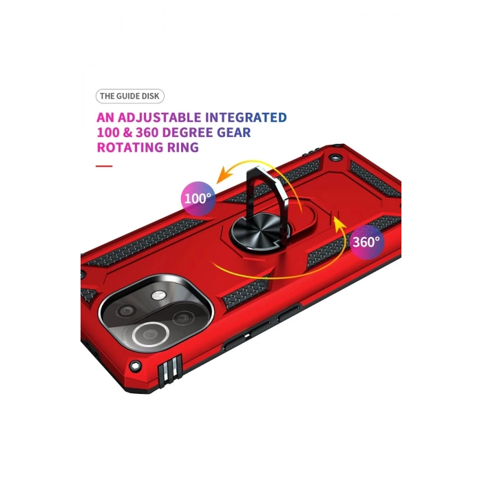 Newface Xiaomi Mİ 11 Lite Kılıf Sofya Yüzüklü Silikon Kapak - Kırmızı