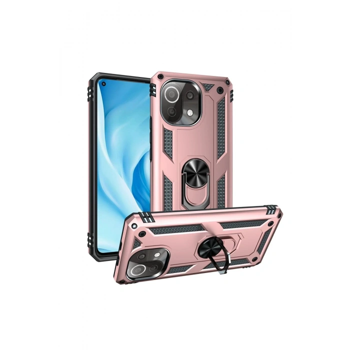 Newface Xiaomi Mİ 11 Lite Kılıf Sofya Yüzüklü Silikon Kapak - Rose