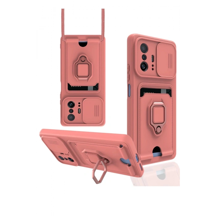 Newface Xiaomi Mi 11T Pro Kılıf Zuma Kartvizitli Yüzüklü Silikon - Pembe