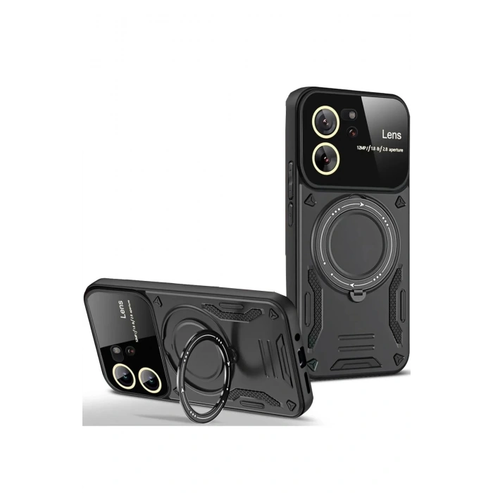 Newface Xiaomi Mi 13T Pro Kılıf Joy Lens Standlı Kapak - Siyah