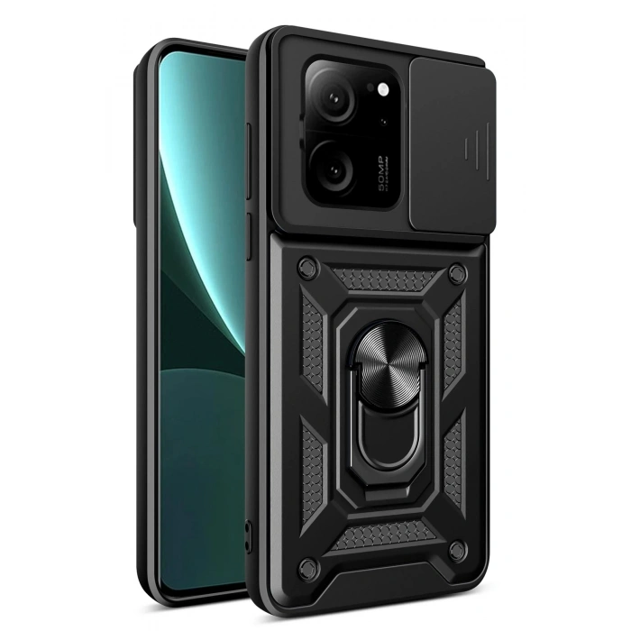 Newface Xiaomi Mi 13T Pro Kılıf Pars Lens Yüzüklü Silikon - Siyah