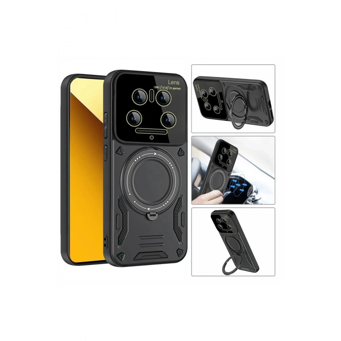 Newface Xiaomi Mi 14 Ultra Kılıf Joy Lens Standlı Kapak - Kırmızı