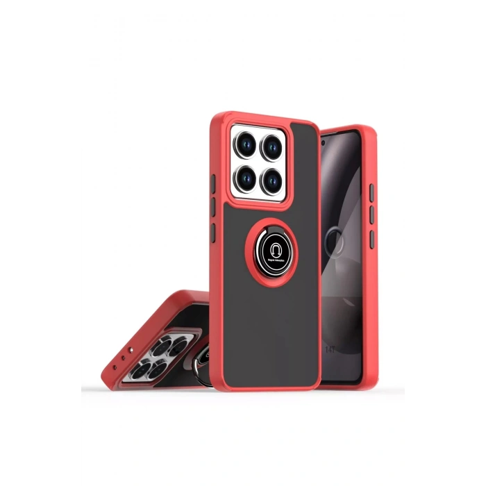Newface Xiaomi Mi 14T Pro Kılıf Montreal Yüzüklü Silikon Kapak - Kırmızı