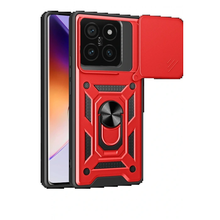 Newface Xiaomi Mi 14T Pro Kılıf Pars Lens Yüzüklü Silikon - Kırmızı