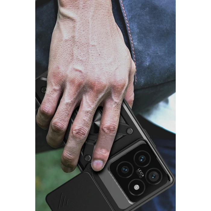 Newface Xiaomi Mi 14T Pro Kılıf Pars Lens Yüzüklü Silikon - Siyah