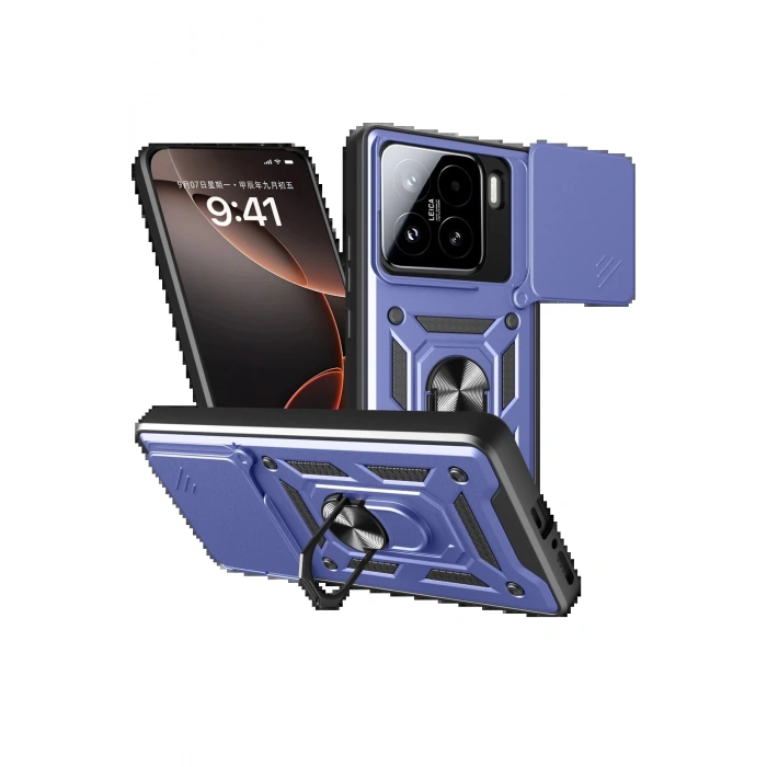 Newface Xiaomi Mi 15 Kılıf Pars Lens Yüzüklü Silikon - Lacivert