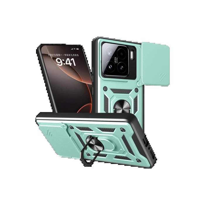 Newface Xiaomi Mi 15 Kılıf Pars Lens Yüzüklü Silikon - Yeşil