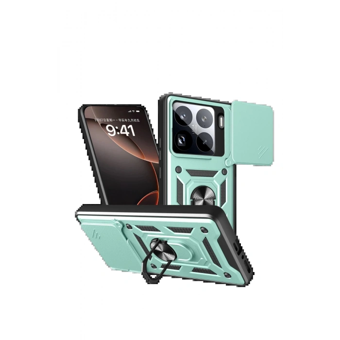 Newface Xiaomi Mi 15 Pro Kılıf Pars Lens Yüzüklü Silikon - Yeşil