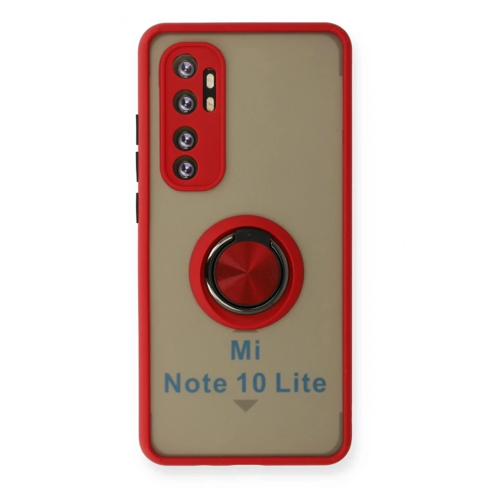 Newface Xiaomi Mi Note 10 Lite Kılıf Montreal Yüzüklü Silikon Kapak - Kırmızı