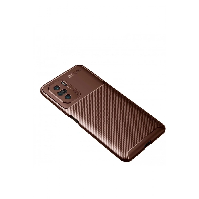 Newface Xiaomi Poco F3 Kılıf Auto Focus Karbon Kapak - Kahverengi