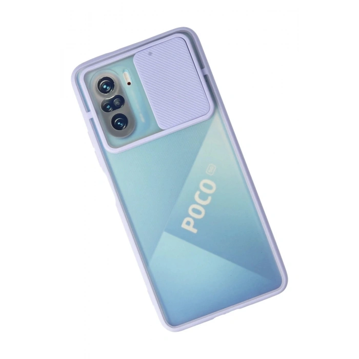 Newface Xiaomi Poco F3 Kılıf Palm Buzlu Kamera Sürgülü Silikon - Lila