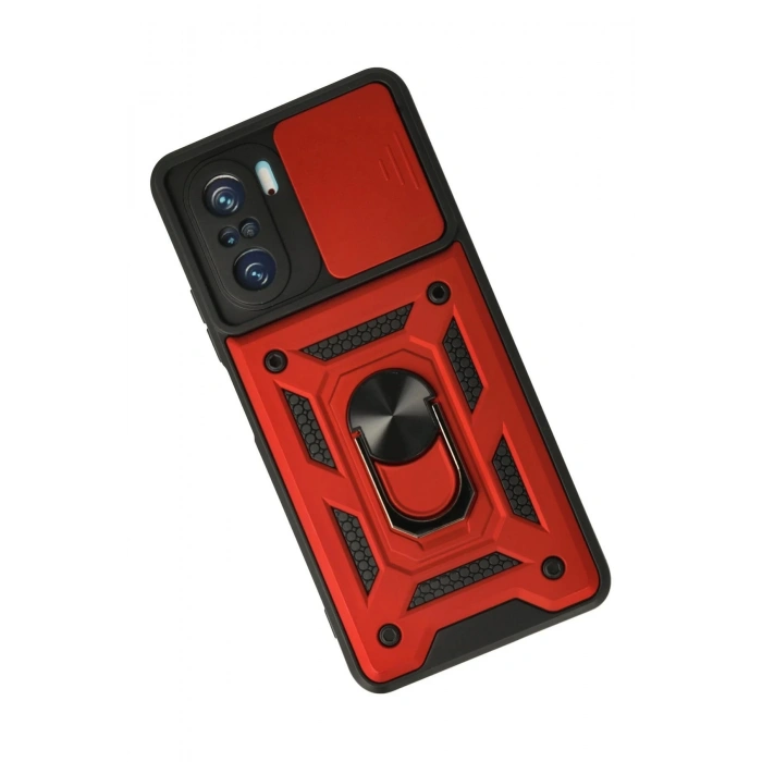 Newface Xiaomi Poco F3 Kılıf Pars Lens Yüzüklü Silikon - Kırmızı