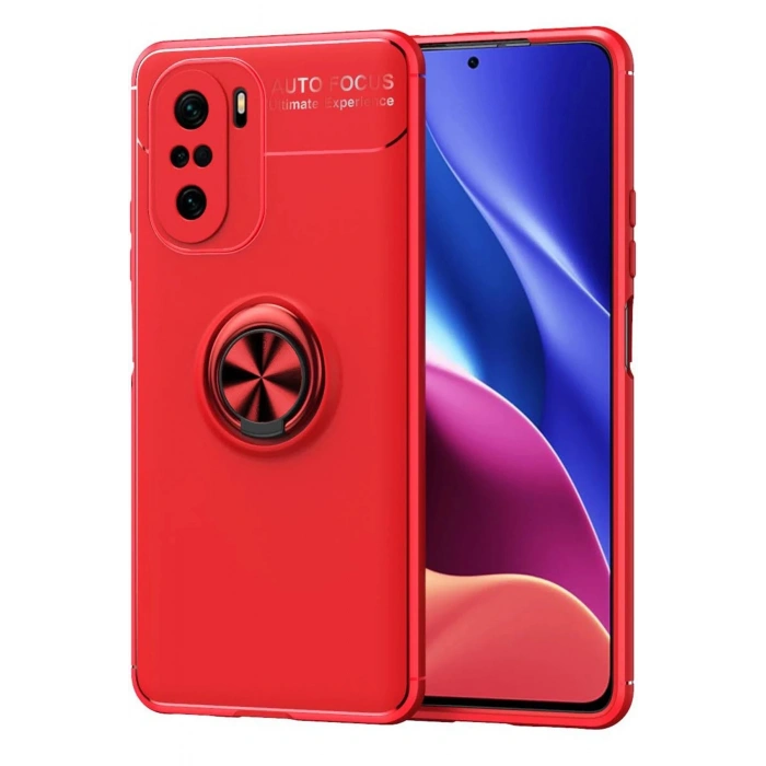 Newface Xiaomi Poco F3 Kılıf Range Yüzüklü Silikon - Kırmızı