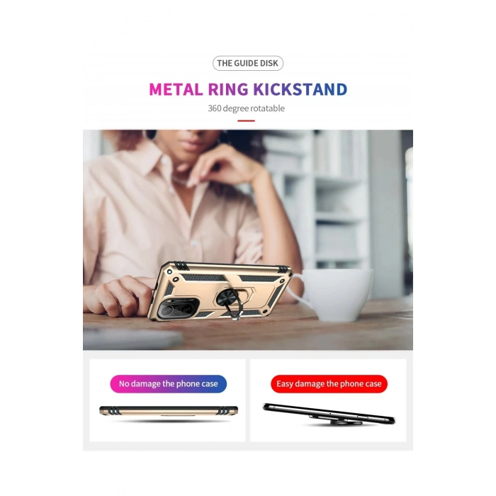 Newface Xiaomi Poco F3 Kılıf Sofya Yüzüklü Silikon Kapak - Gold