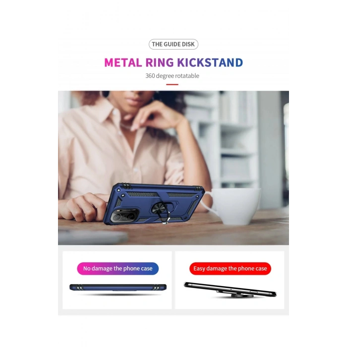 Newface Xiaomi Poco F3 Kılıf Sofya Yüzüklü Silikon Kapak - Lacivert