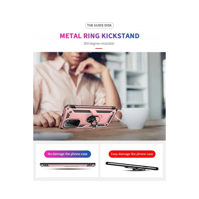 Newface Xiaomi Poco F3 Kılıf Sofya Yüzüklü Silikon Kapak - Rose