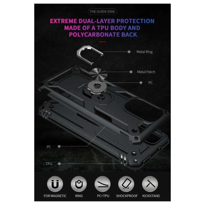 Newface Xiaomi Poco F3 Kılıf Sofya Yüzüklü Silikon Kapak - Siyah