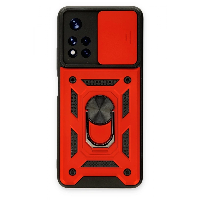 Newface Xiaomi Poco M4 Pro 5G Kılıf Pars Lens Yüzüklü Silikon - Kırmızı