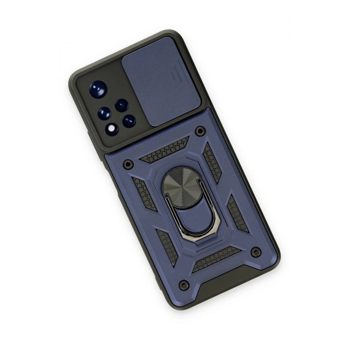 Newface Xiaomi Poco M4 Pro 5G Kılıf Pars Lens Yüzüklü Silikon - Lacivert