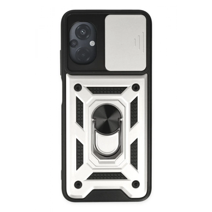 Newface Xiaomi Poco M5 Kılıf Pars Lens Yüzüklü Silikon - Gümüş