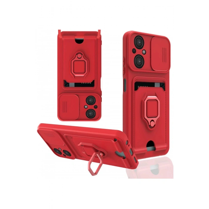 Newface Xiaomi Poco M5 Kılıf Zuma Kartvizitli Yüzüklü Silikon - Kırmızı